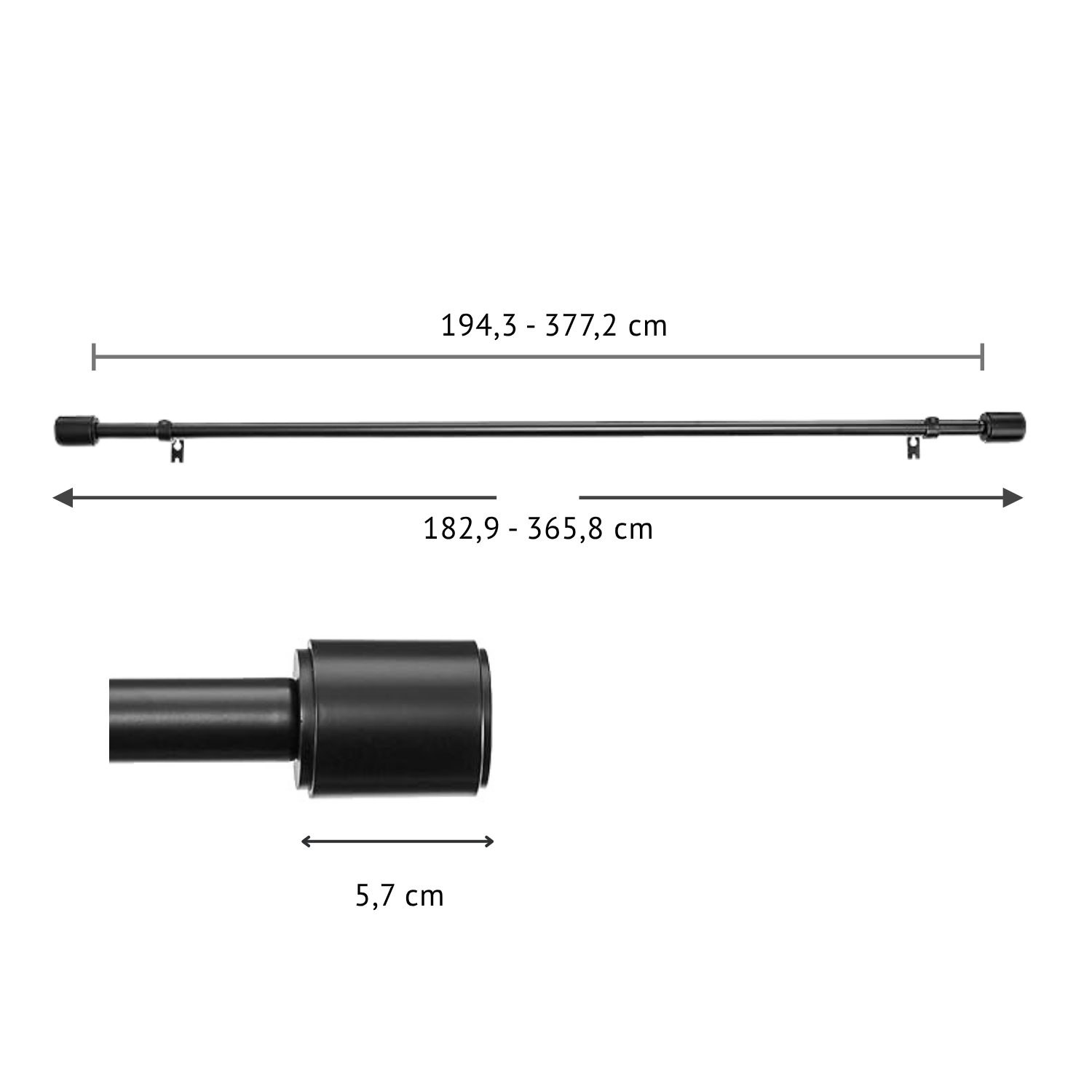 Friends Of NAIPO® Gardinenstange, 183–366 cm verstellbar, hochbelastbar bis 10 kg, Ø 2,5 cm, schwarz – Vorhangstange Set für Wohnzimmer, Schlafzimmer, Küche & Büro