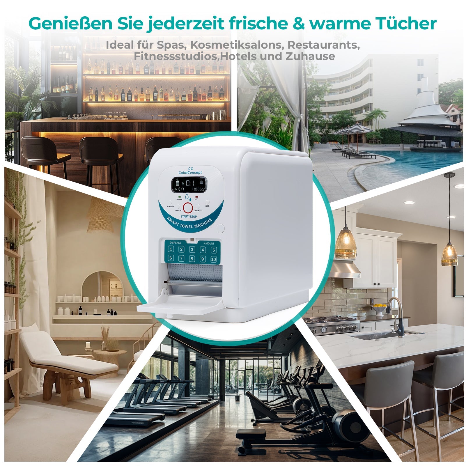 CalmConcept® Warmtuchspender mit Befeuchtung und Heizfunktion (bis zu 60 °C), LED-Display, schnelle 2s-Ausgabe, Hygienischer Einweg-Handtuchwärmer für Spa, Kosmetikstudio, Restaurant & Zuhause, Modell A