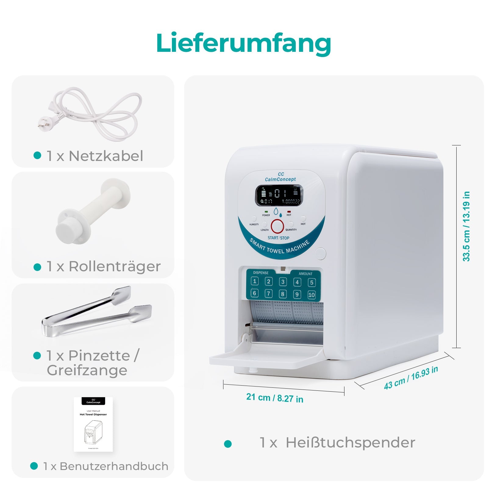 CalmConcept® Warmtuchspender mit Befeuchtung und Heizfunktion (bis zu 60 °C), LED-Display, schnelle 2s-Ausgabe, Hygienischer Einweg-Handtuchwärmer für Spa, Kosmetikstudio, Restaurant & Zuhause, Modell A