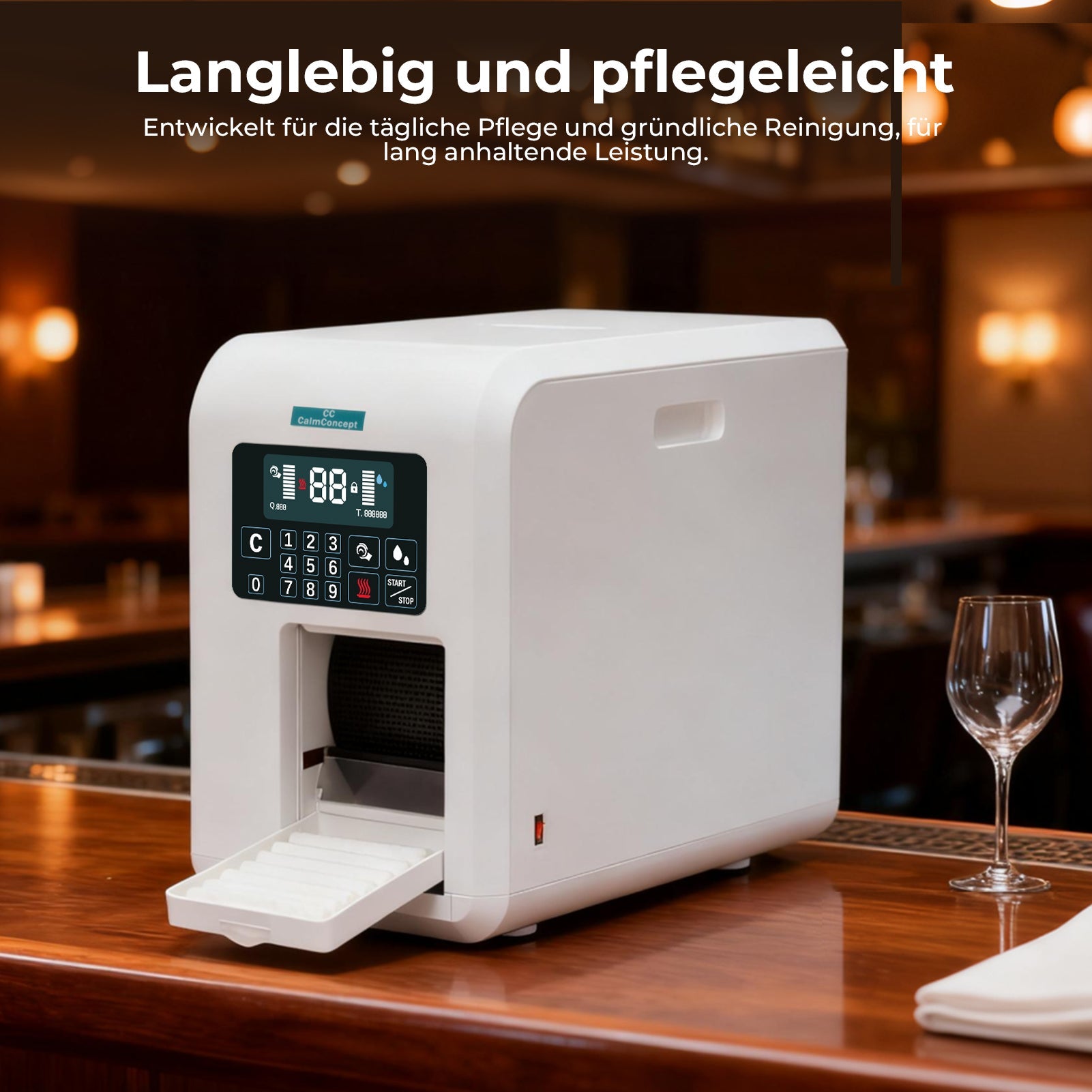 CalmConcept® Warmtuchspender mit Befeuchtung und Heizfunktion (bis zu 60 °C), LED-Display, schnelle 2s-Ausgabe, Hygienischer Einweg-Handtuchwärmer für Spa, Kosmetikstudio, Restaurant, Modell C