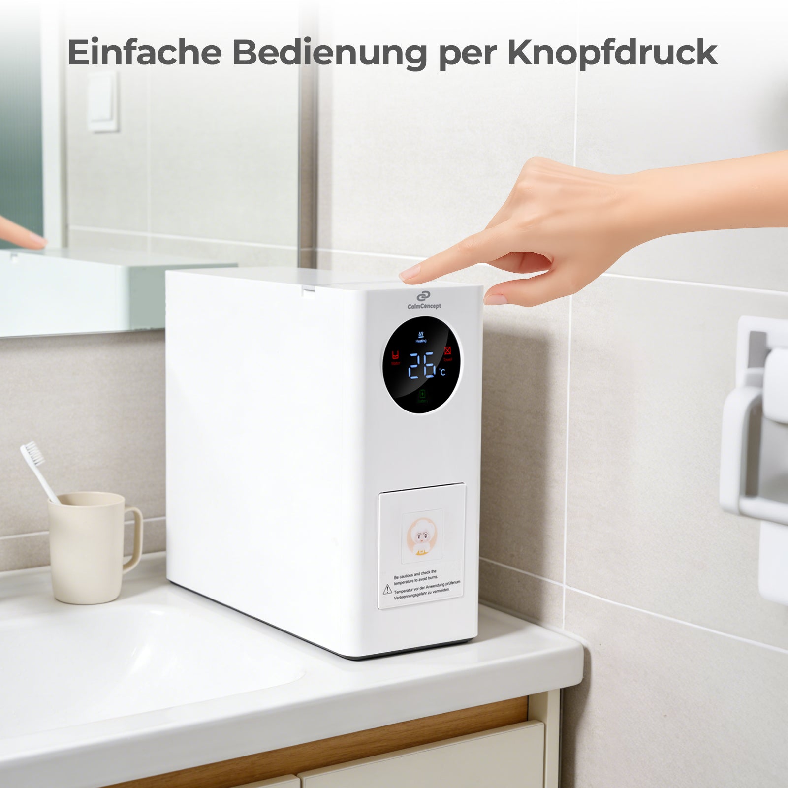 CalmConcept® Mini Warmhandtuchspender – Saubere und angenehm warme Einweghandtücher für Zuhause und unterwegs, Modell W2