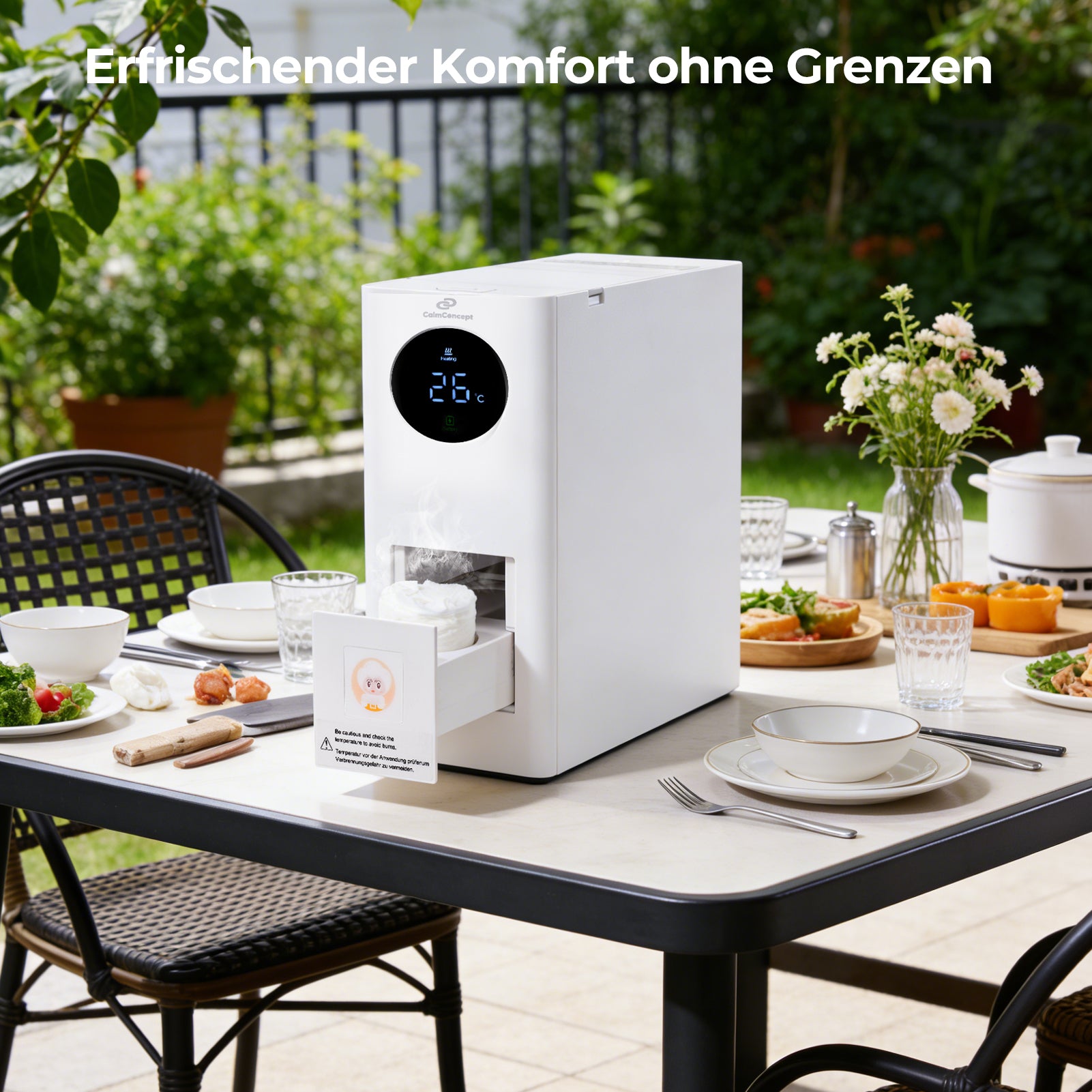 CalmConcept® Mini Warmhandtuchspender – Saubere und angenehm warme Einweghandtücher für Zuhause und unterwegs, Modell W2