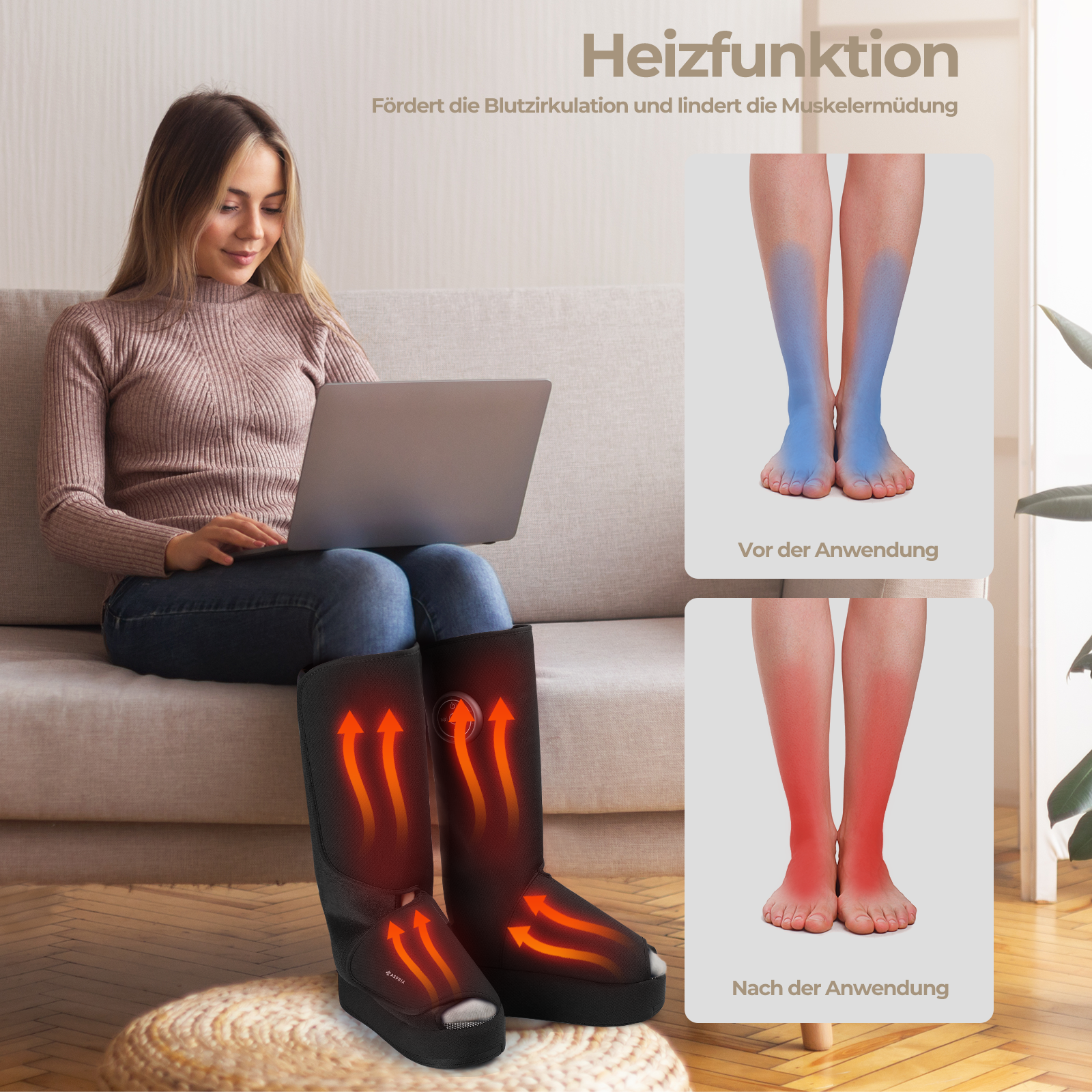 Aspria Cloudwalk Fußmassagegerät mit Wärmefunktion, Shiatsu Tiefkneten & 360° Luftkompression