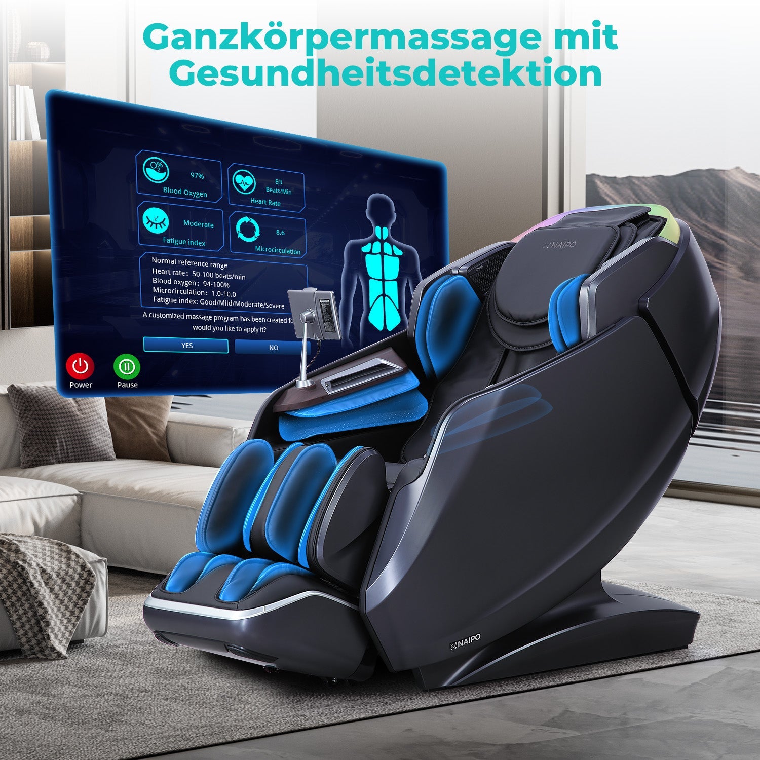 NAIPO 4D High-End Massagesessel S61, Wärmefunktion, 8-inch Tablet-Steuerung