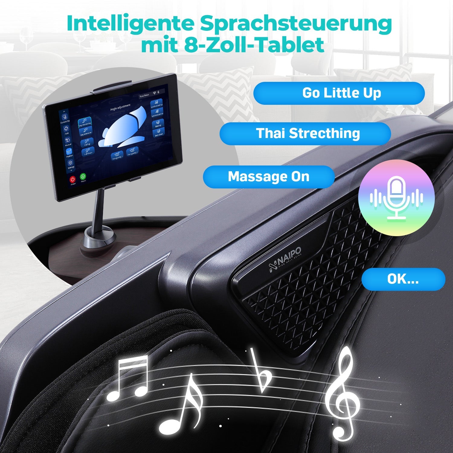 NAIPO 4D High-End Massagesessel S61, Wärmefunktion, 8-inch Tablet-Steuerung