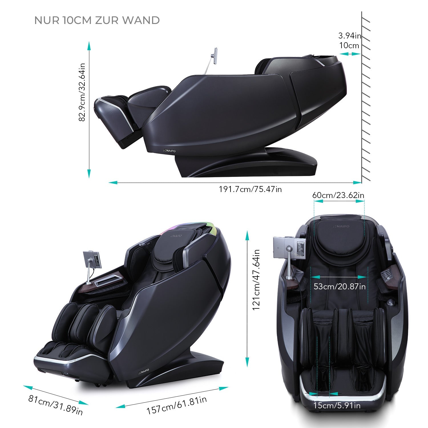 NAIPO 4D High-End Massagesessel S61, Wärmefunktion, 8-inch Tablet-Steuerung