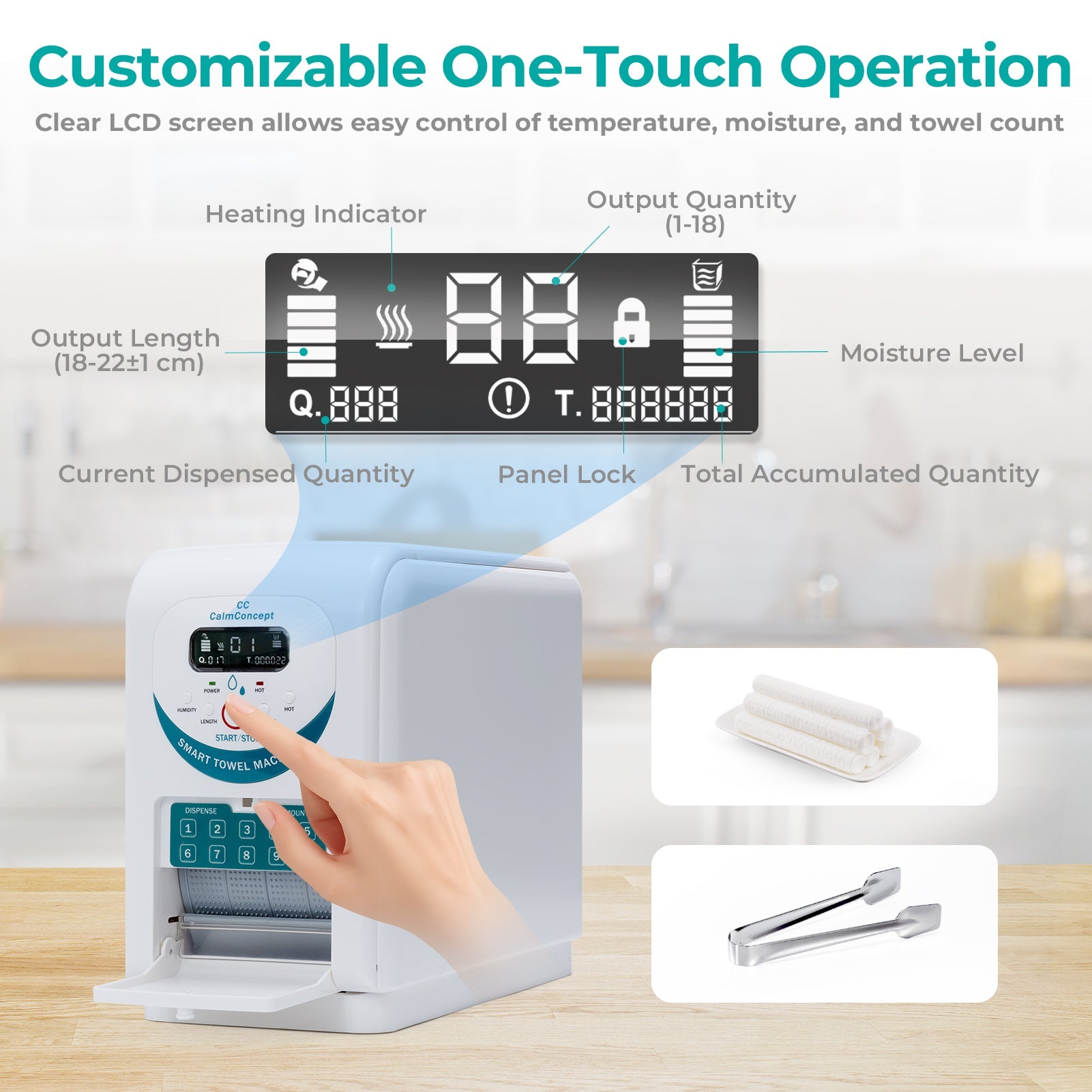 CalmConcept® Warmtuchspender mit Befeuchtung und Heizfunktion (bis zu 60 °C), LED-Display, schnelle 2s-Ausgabe, Hygienischer Einweg-Handtuchwärmer für Spa, Kosmetikstudio, Restaurant & Zuhause, Modell A