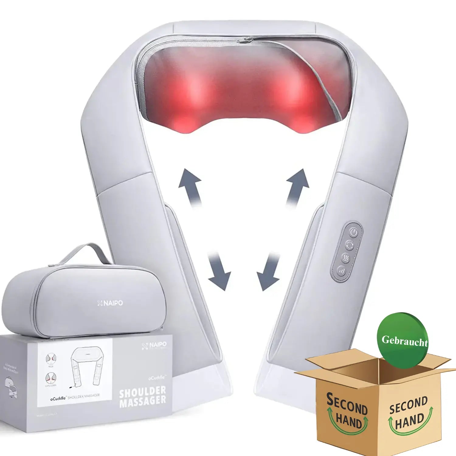 NAIPO oCuddle™️ Massagegerät Shiatsu, Infrarot, inkl. Tragetasche, Nackenmassagegerät - Neustes Modell