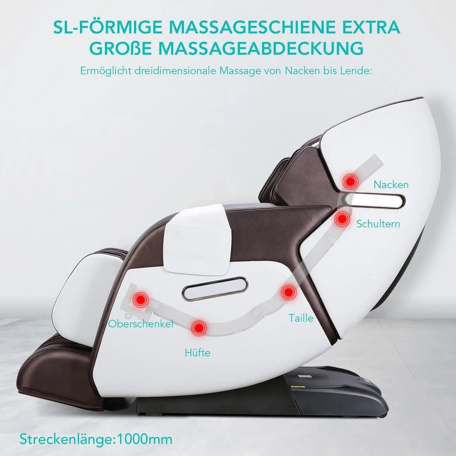 NAIPO Premium 3D Massagesessel Wärmefunktion, Shiatsu, Zero Gravity, Bluetooth Surround Sound, Braun/Weiß, Gebraucht/Generalüberholt