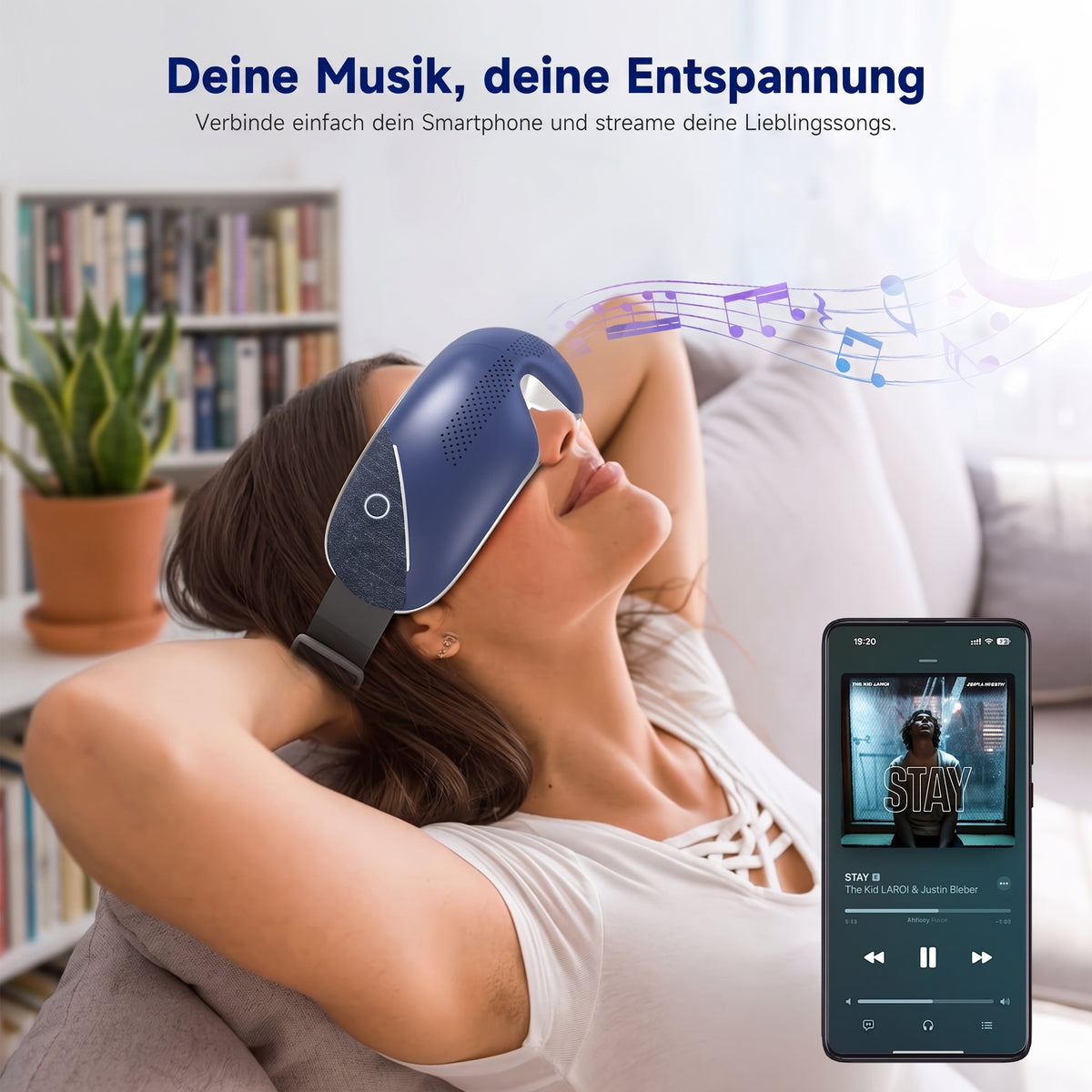 Augenmassagegerät mit Wärmefunktion & Bluetooth-Musik - 3D-Kompression, 4 Massagemodi, 180° faltbar - Lindert Augenermüdung, fördert Schlaf & Hautpflege - Für Büro/Zuhause/Reisen