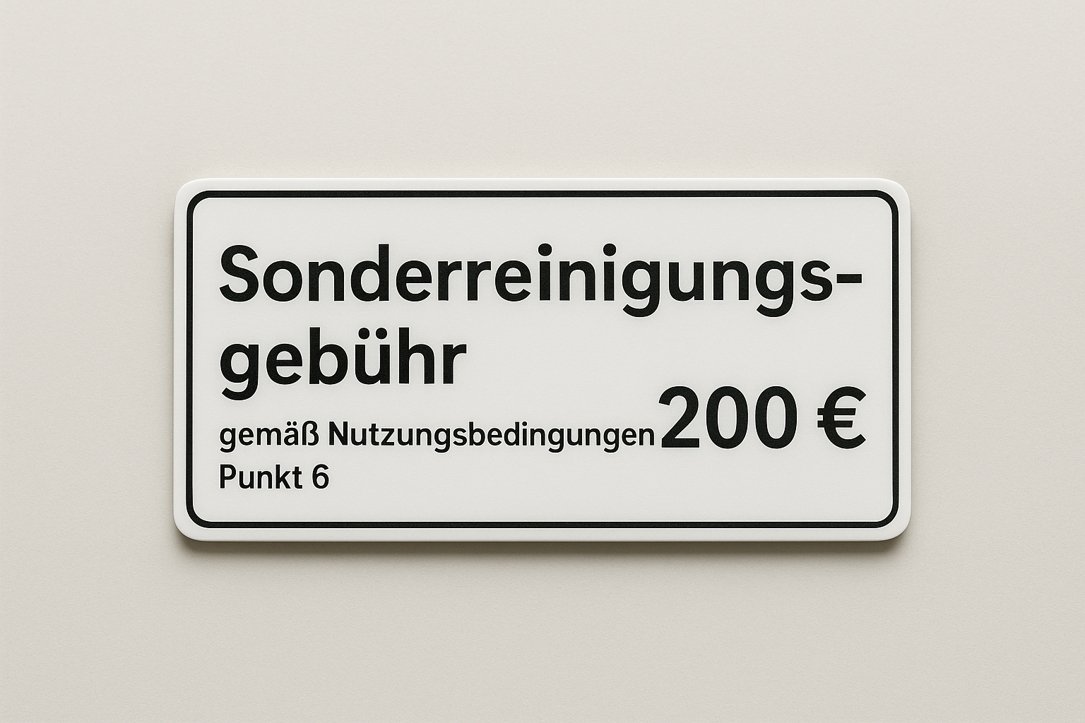 Sonderreinigungsgebühr gemäß Nutzungsbedingungen Punkt 6