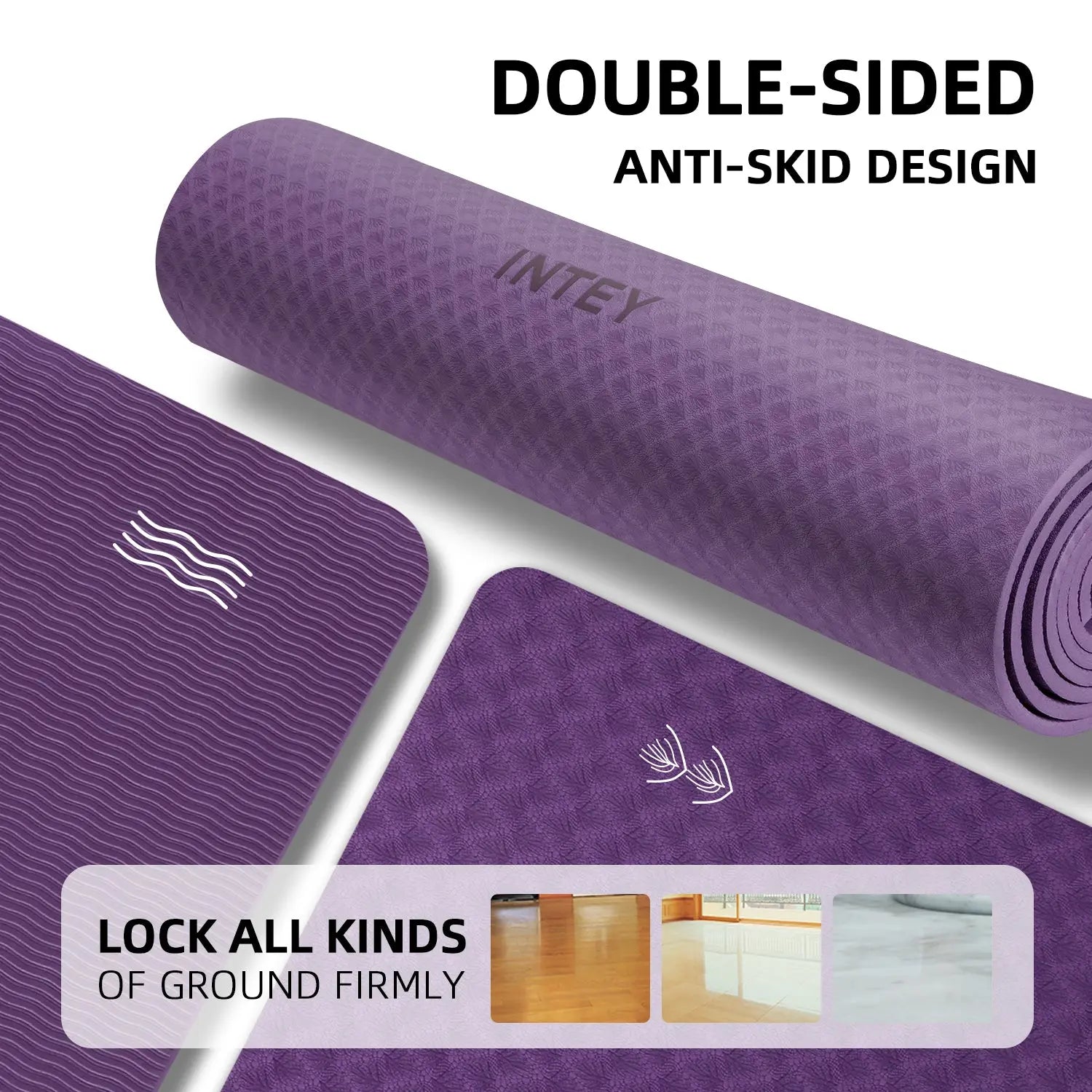 INTEY Yogamatte Gymnastikmatte rutschfest TPE rutschfest Übungsmatte Sportmatte Fitnessmatte für Fitness & Gymnastik mit Tragegurt - Maße 180 x 60 x 0.7cm