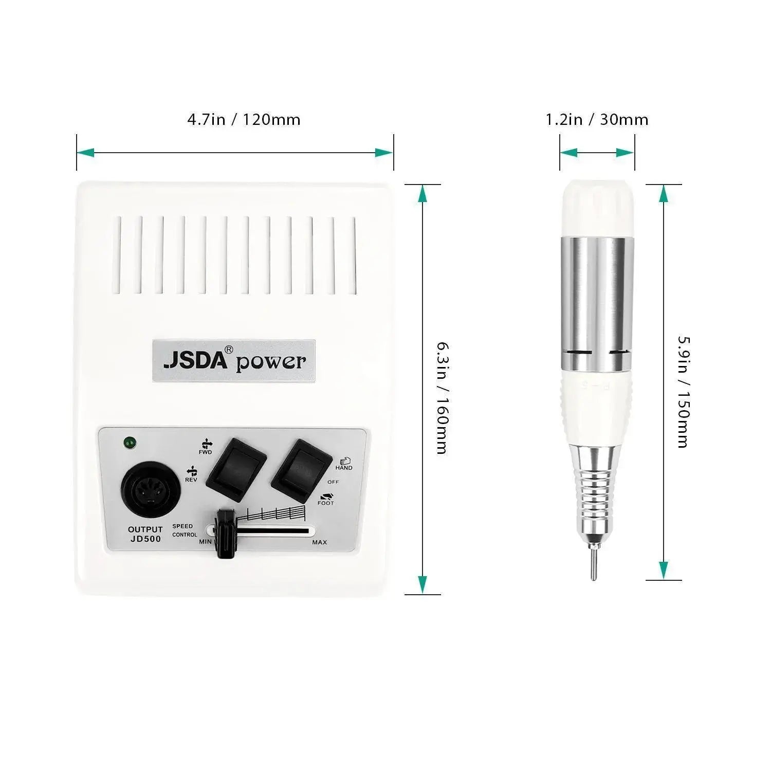 JCMaster JD500W Profi Nagelfräser 30000 U/min mit Fußpedal für Maniküre Pediküre,Keine Vibration,Kein Lärm,Weiß