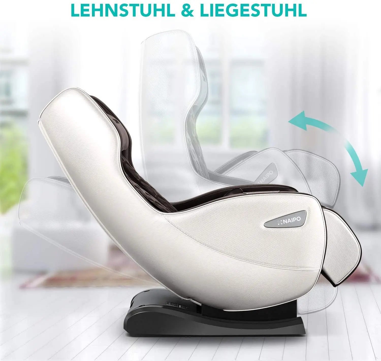 NAIPO Shiatsu Massagesessel, Design-Award, Wärmefunktion, Bluetooth, Liegefunktion, Space-Saving
