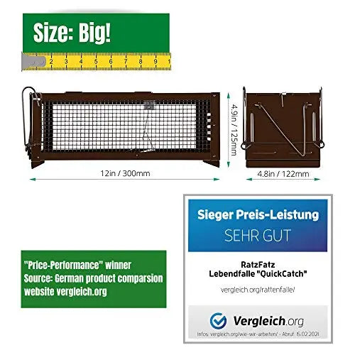 RatzFatz® XXL Lebendfalle Für Alle Kleintiere, Einstellbare Sensibilität, Wiederverwendbar, Draußen & Drinnen, braun