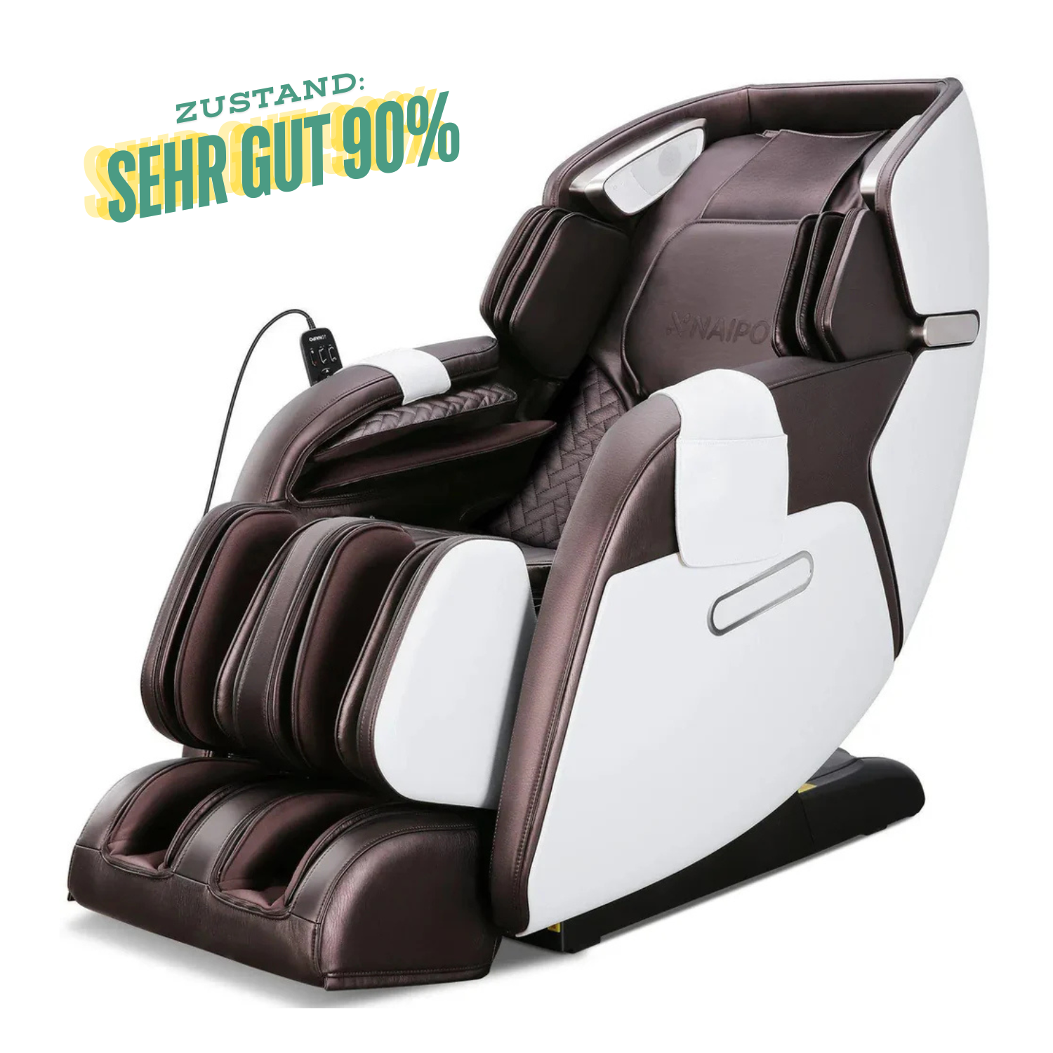 NAIPO Premium 3D Massagesessel Wärmefunktion, Shiatsu, Zero Gravity, Bluetooth Surround Sound, Braun/Weiß, Gebraucht/Generalüberholt