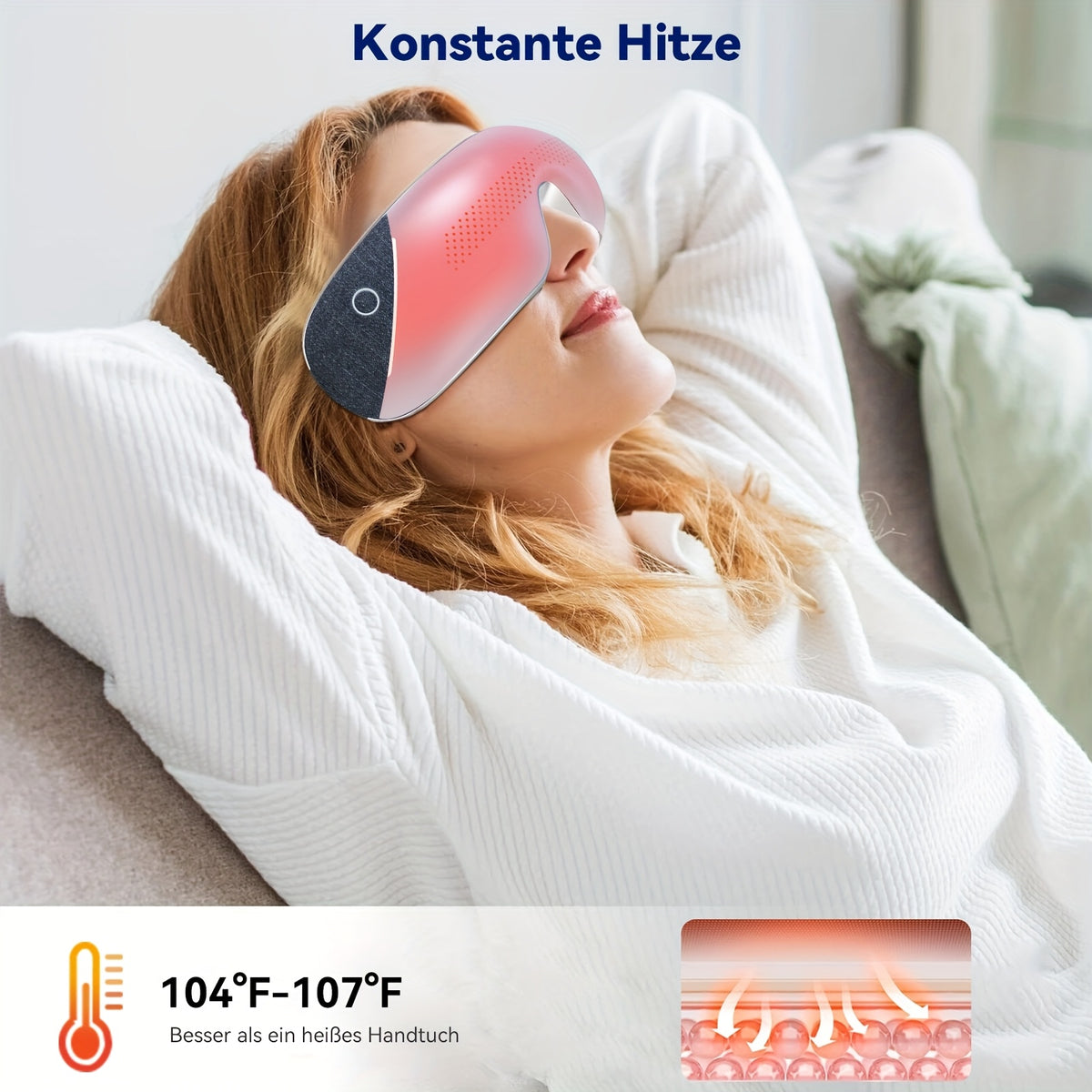 Augenmassagegerät mit Wärmefunktion & Bluetooth-Musik - 3D-Kompression, 4 Massagemodi, 180° faltbar - Lindert Augenermüdung, fördert Schlaf & Hautpflege - Für Büro/Zuhause/Reisen