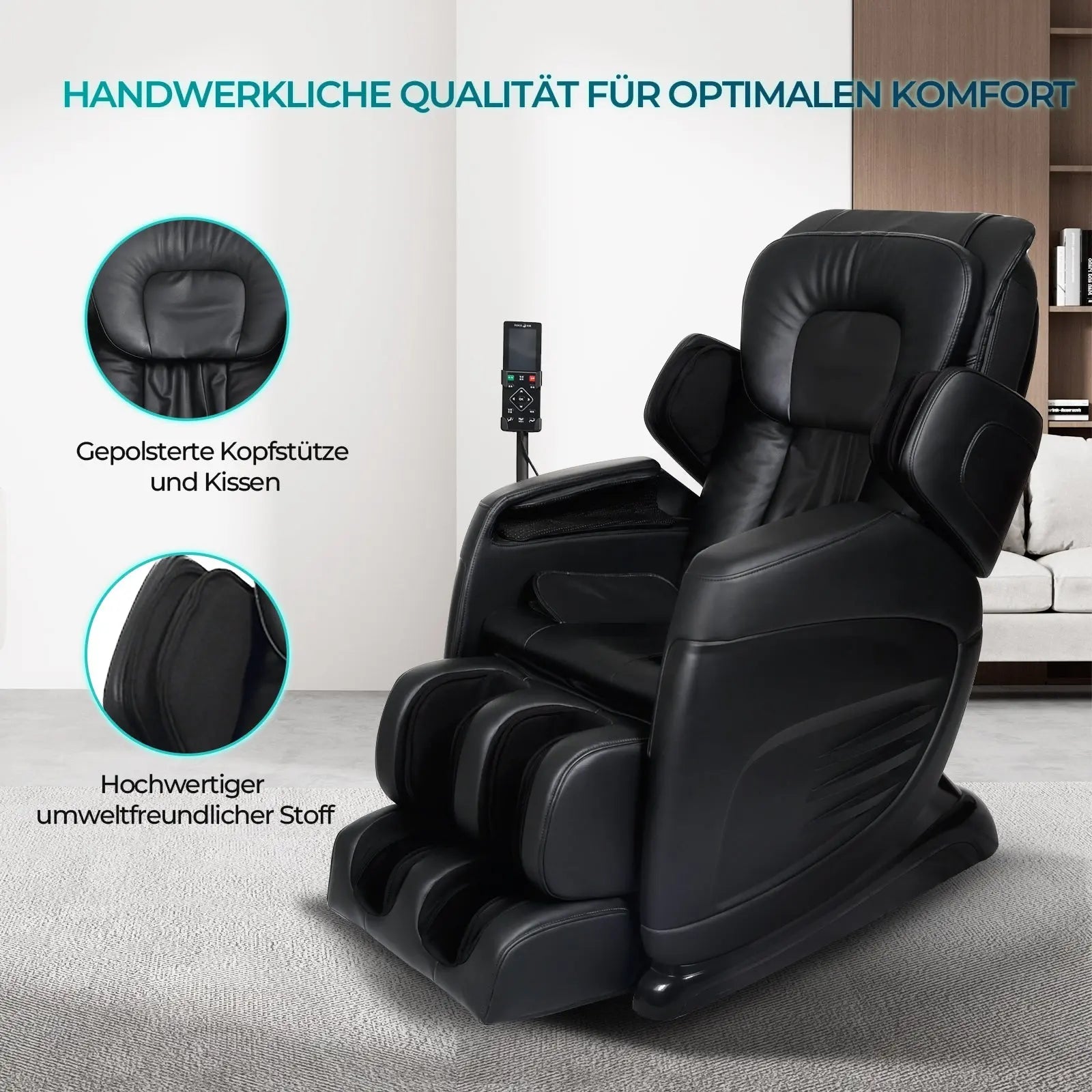 Aspria by NAIPO Massagesessel mit Liegefunktion "Classic-Comfort" Shiatsu mit Wärmefunktion, Zero-Gravity, Ganzkörpermassage, schwarz