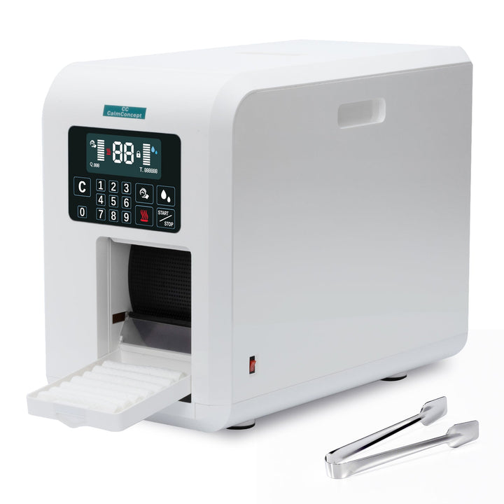 CalmConcept® Warmtuchspender mit Befeuchtung und Heizfunktion (bis zu 60 °C), LED-Display, schnelle 2s-Ausgabe, Hygienischer Einweg-Handtuchwärmer für Spa, Kosmetikstudio, Restaurant, Modell C