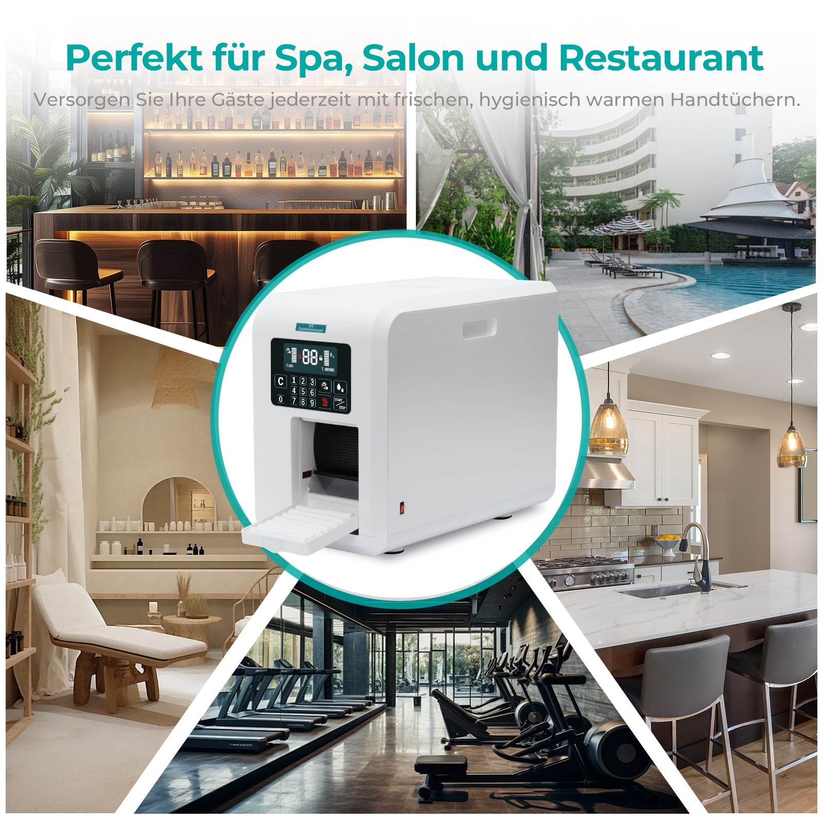 CalmConcept® Warmtuchspender mit Befeuchtung und Heizfunktion (bis zu 60 °C), LED-Display, schnelle 2s-Ausgabe, Hygienischer Einweg-Handtuchwärmer für Spa, Kosmetikstudio, Restaurant, Modell C
