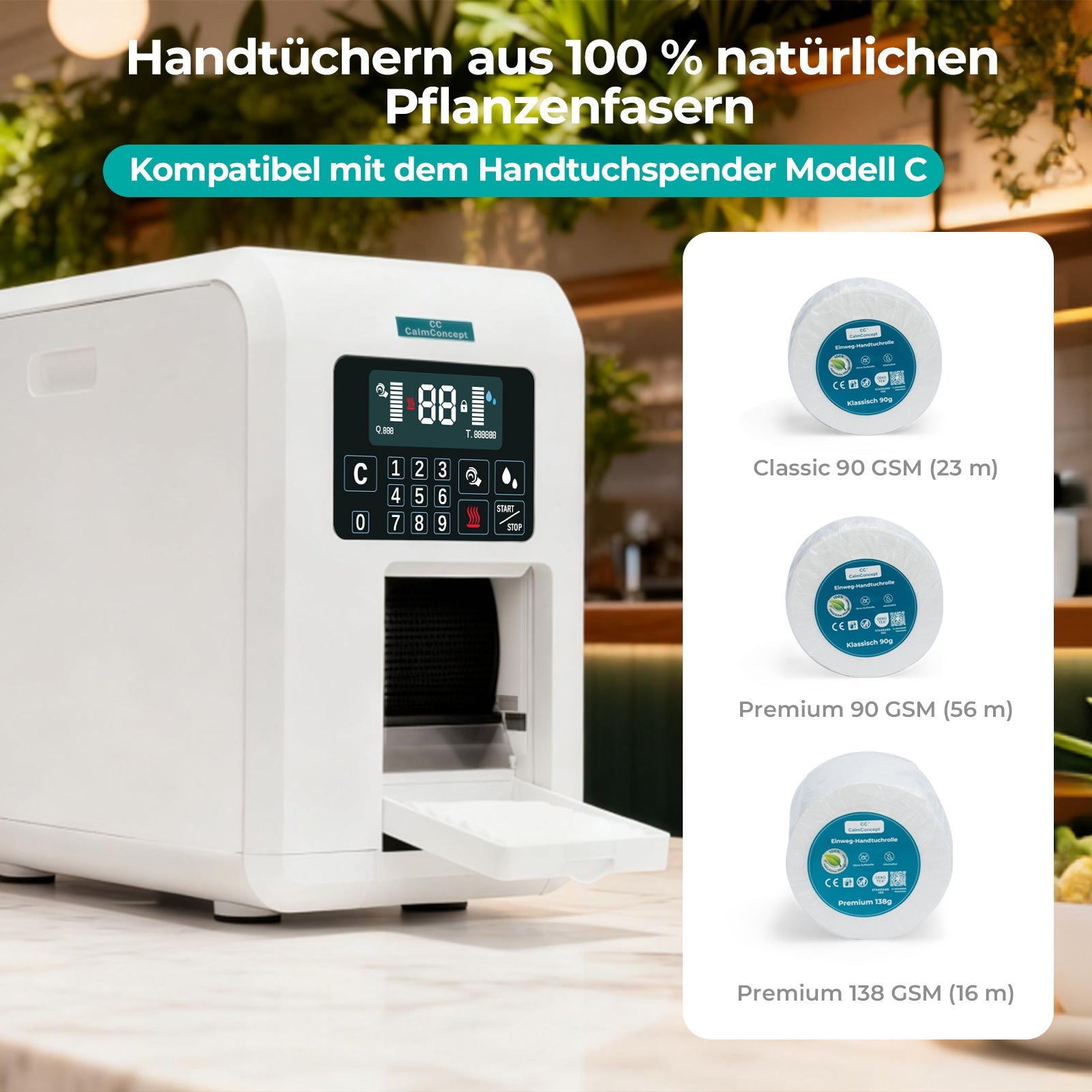 CalmConcept® Warmtuchspender mit Befeuchtung und Heizfunktion (bis zu 60 °C), LED-Display, schnelle 2s-Ausgabe, Hygienischer Einweg-Handtuchwärmer für Spa, Kosmetikstudio, Restaurant, Modell C