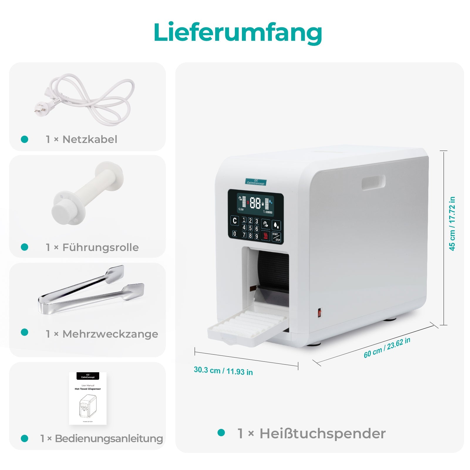 CalmConcept® Warmtuchspender mit Befeuchtung und Heizfunktion (bis zu 60 °C), LED-Display, schnelle 2s-Ausgabe, Hygienischer Einweg-Handtuchwärmer für Spa, Kosmetikstudio, Restaurant, Modell C