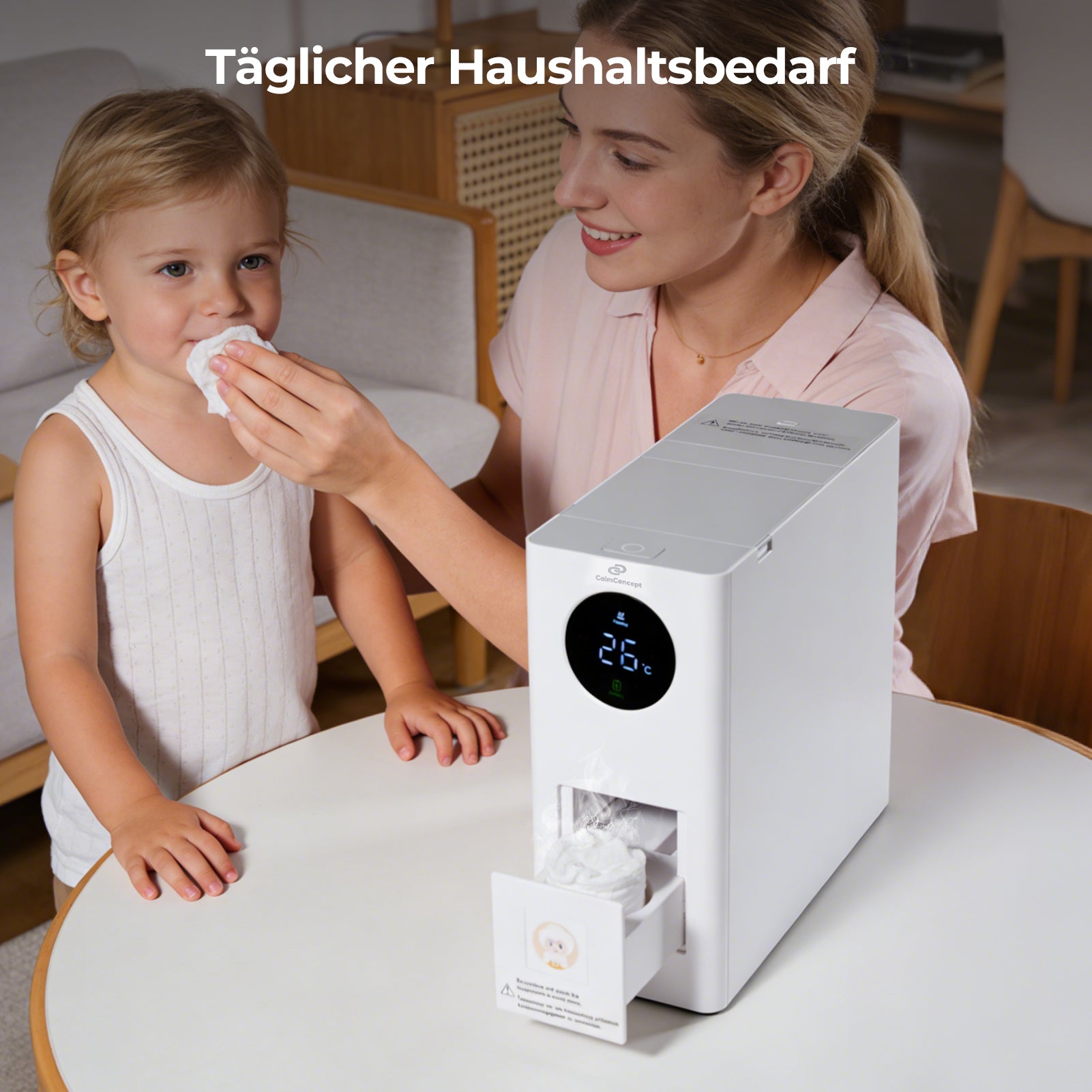 CalmConcept® Mini Warmhandtuchspender – Saubere und angenehm warme Einweghandtücher für Zuhause und unterwegs, Modell W2