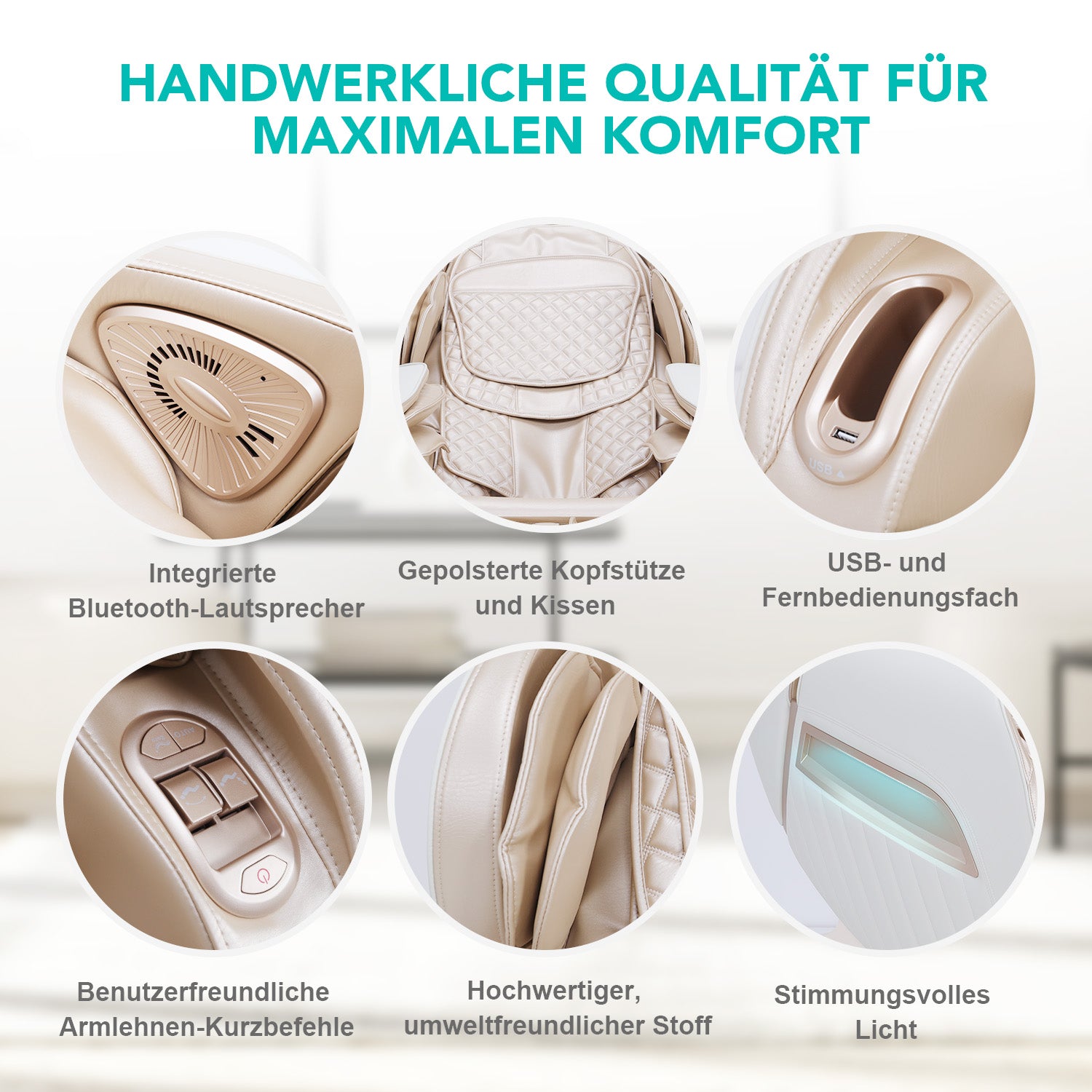 NAIPO® Shiatsu Massagesessel mit Wärmefunktion, Zero Gravity, ohne Fußteil, ideal für Gewerbe und Privat, Ambient Light