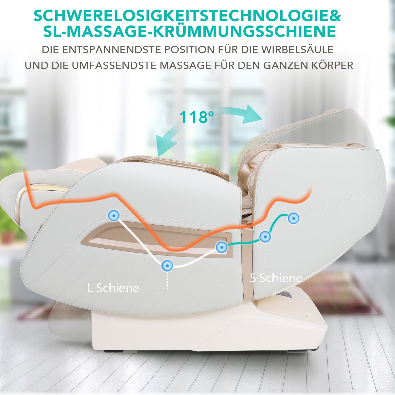 NAIPO® Shiatsu Massagesessel mit Wärmefunktion, Zero Gravity, ohne Fußteil, ideal für Gewerbe und Privat, Ambient Light