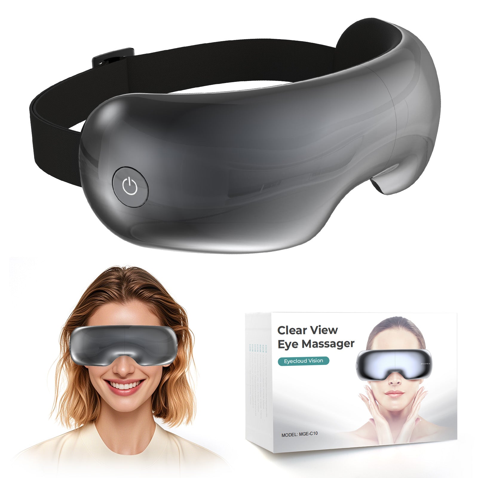 Aspria by NAIPO® Eyecloud Vision - Augenmassagegerät mit Wärme & Bluetooth-Musik, Sichtbarem Design, Luftdruckmassage, Massagesessel Erweiterung oder Standalone