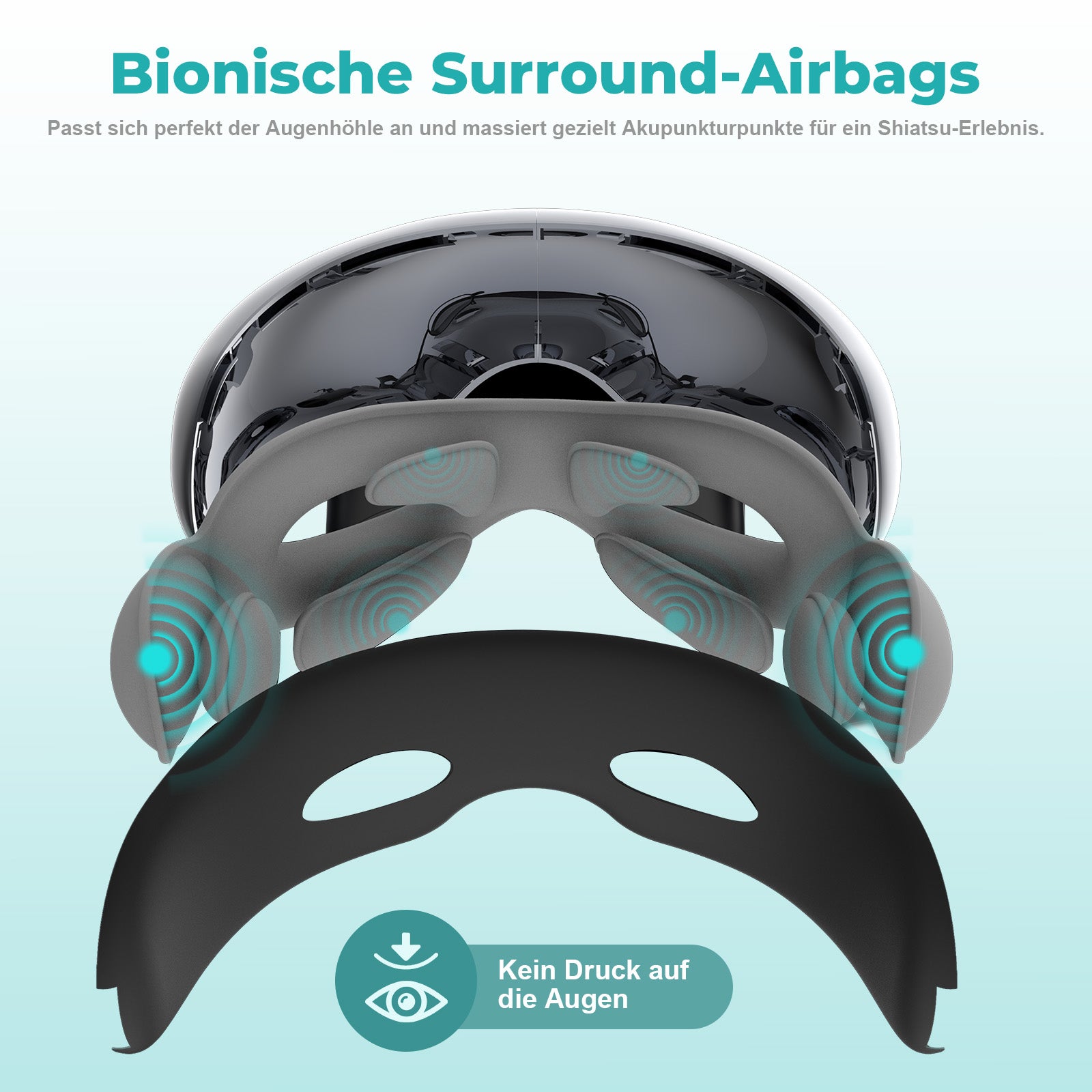 Aspria by NAIPO® Eyecloud Vision - Augenmassagegerät mit Wärme & Bluetooth-Musik, Sichtbarem Design, Luftdruckmassage, Massagesessel Erweiterung oder Standalone