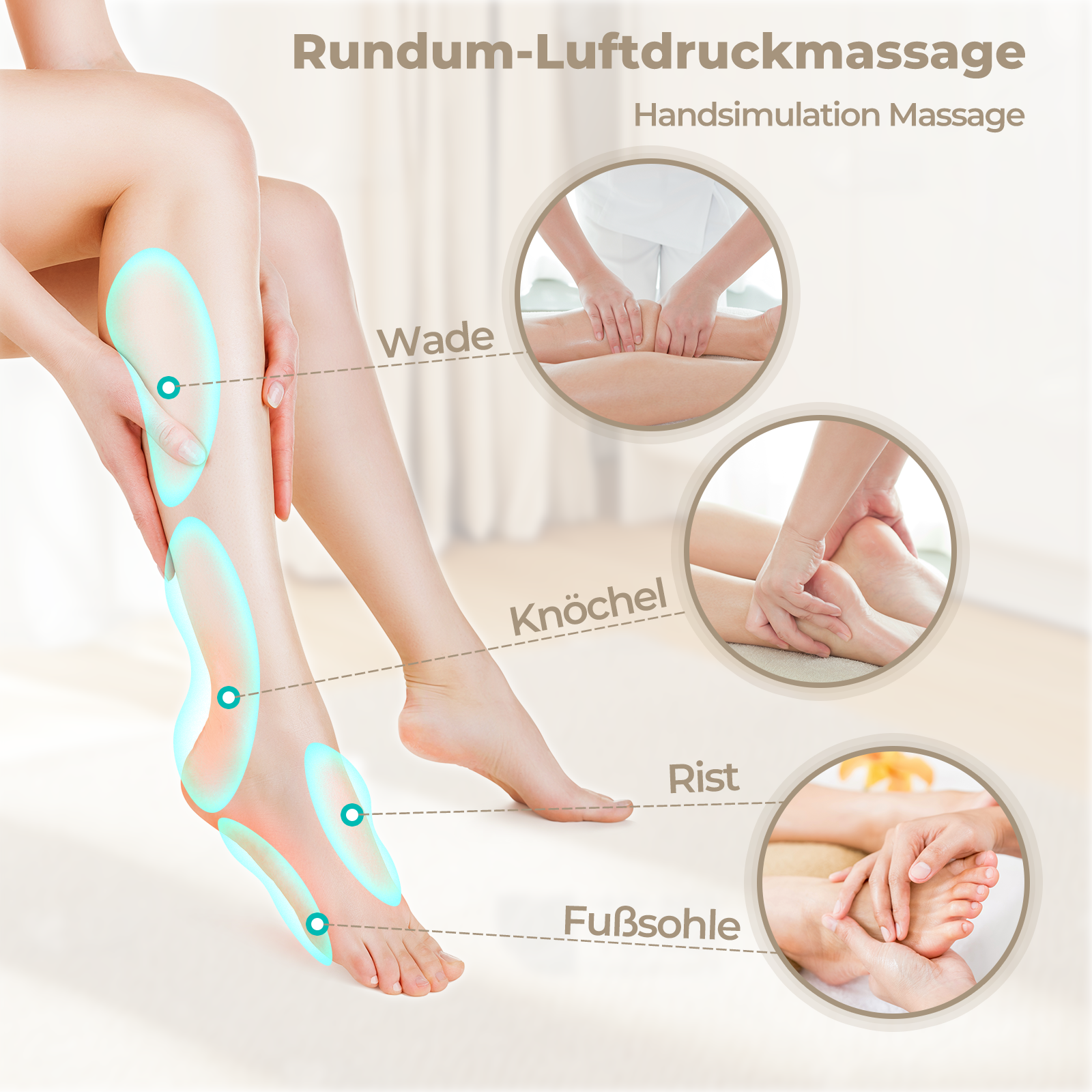 Aspria by Naipo Fußmassagegerät, 2-in-1-Waden-Fuß-Massagegerät mit Luftkompression, Vibration und Wärmetherapie, Bein-Fuß-Massage-Stiefel für geschwollene Beine, Ödeme, kabelloses Design, Blau