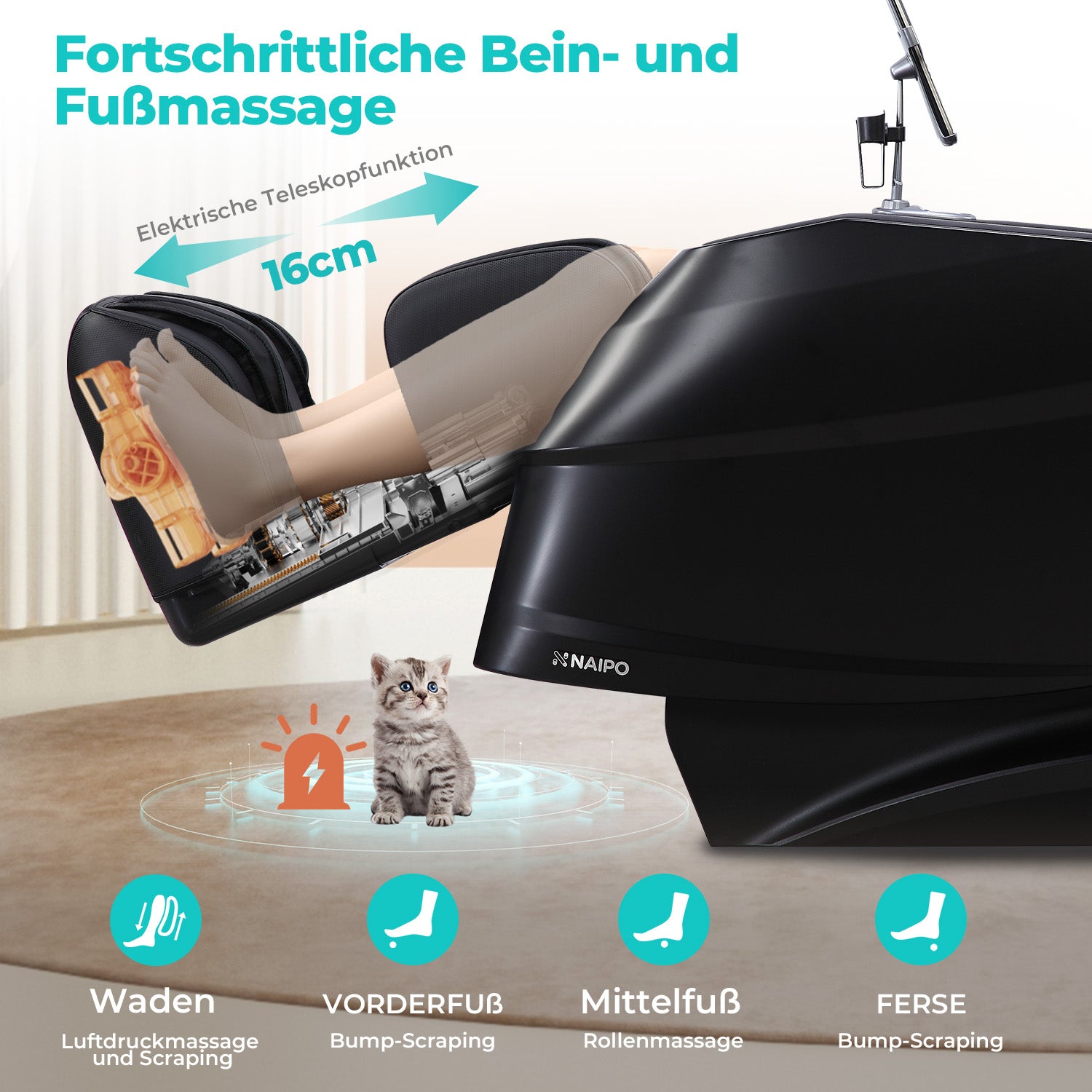 Naipo 3D Massagesessel R50 schwarz, High-End Massagestuhl, Wärmefuktion