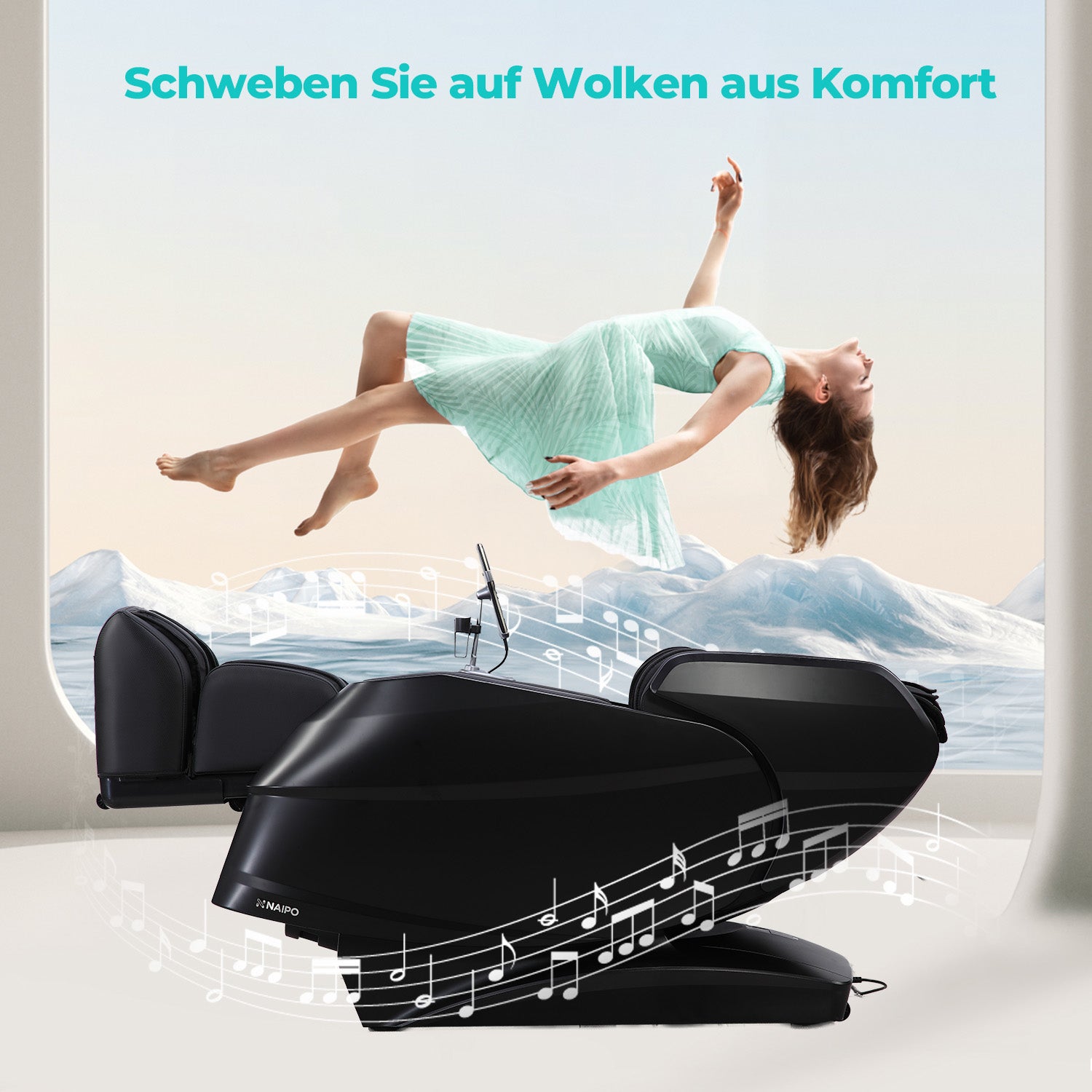 Naipo 3D Massagesessel R50 schwarz, High-End Massagestuhl, Wärmefuktion