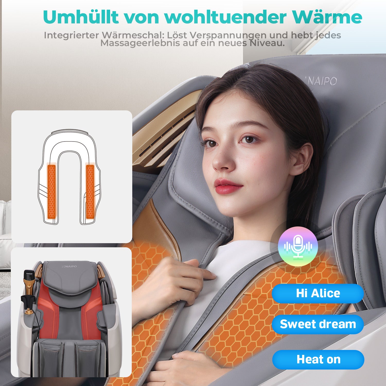 Naipo 3D Massagesessel R50 grau, High-End Massagestuhl, Wärmefuktion