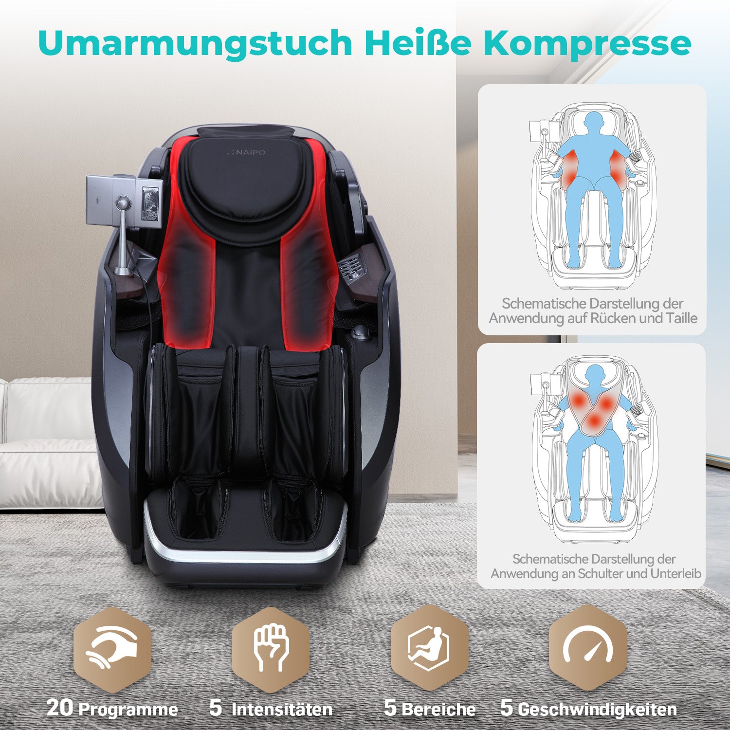 NAIPO 4D High-End Massagesessel S61, Aromatherapie, Wärmetherapie, Tablet-Steuerung