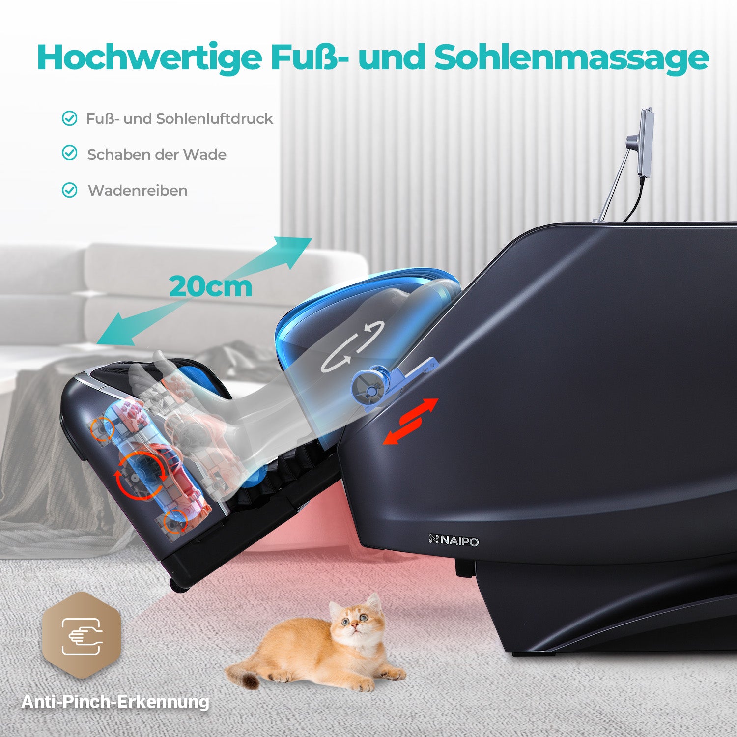 NAIPO 4D High-End Massagesessel S61, Aromatherapie, Wärmetherapie, Tablet-Steuerung