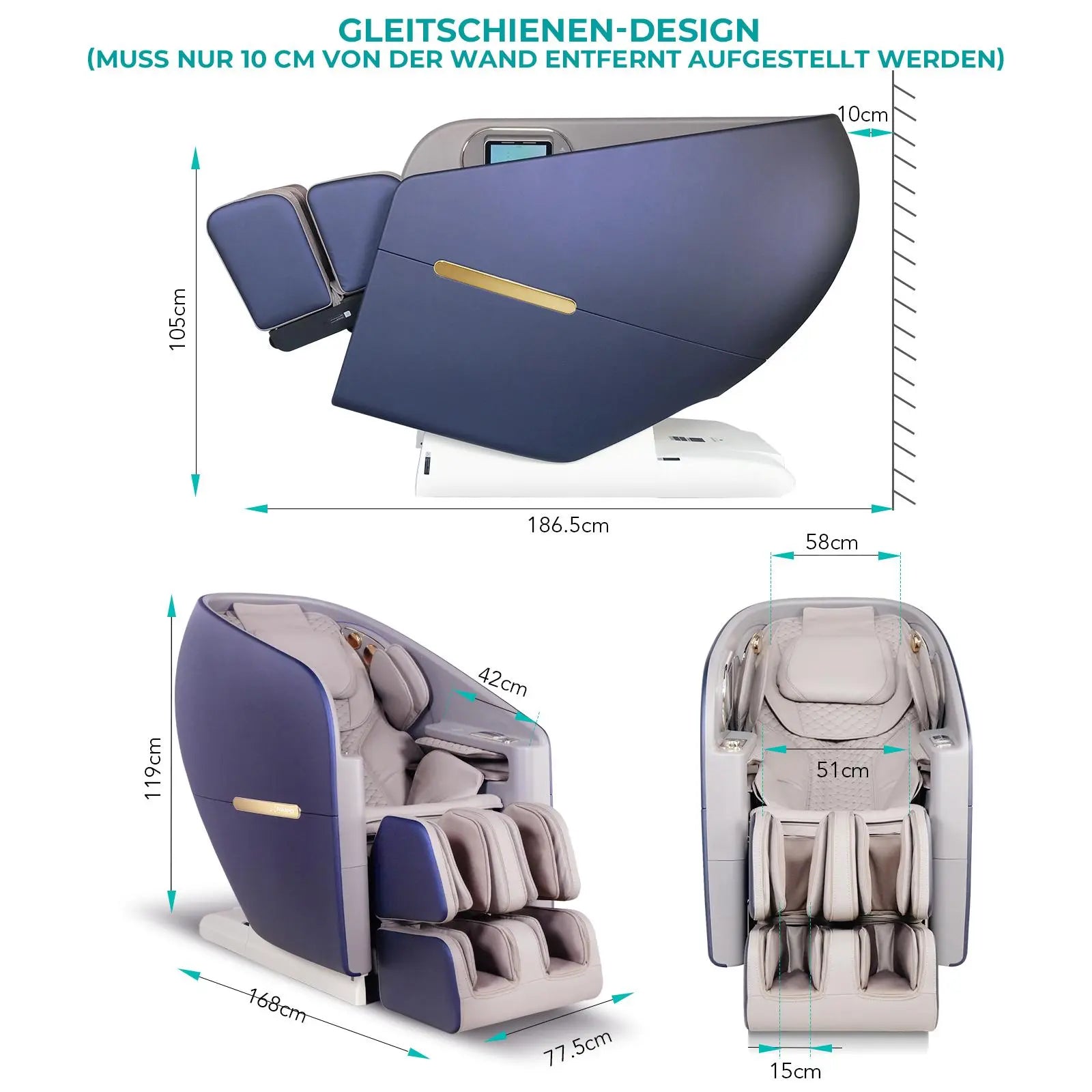 NAIPO 4D High-End Massagesessel, Raumkapsel-Design, integriertes Tablet, S80 Blau