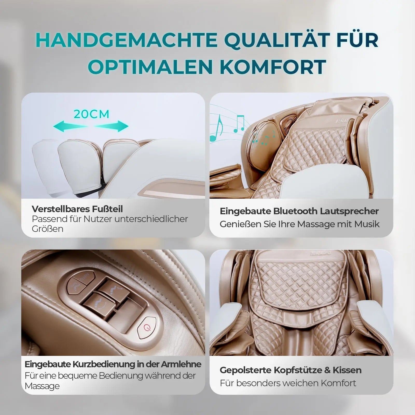 NAIPO® Premium Massagesessel mit Wärmefunktion, Zero Gravity Liegefunktion, Shiatsu, 3D Surround-Sound, Ganzkörpermassage, Körperscan, Ambient Light