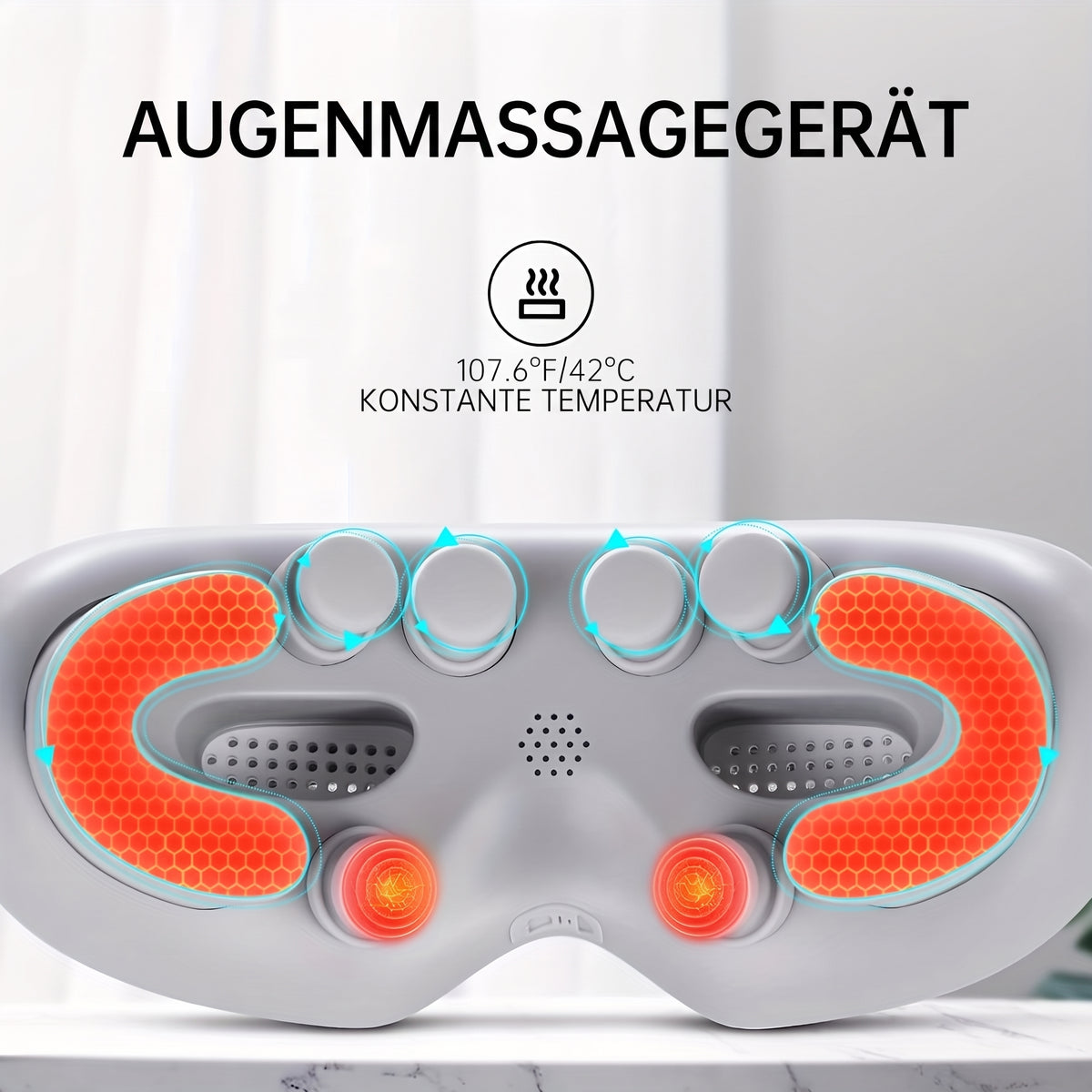 Augenmassagegerät mit Wärmefunktion & Sichtfenster - Shiatsu-Massage, 42 °C, Musiktherapie, lindert Augenermüdung für Büro/Gaming/Studium