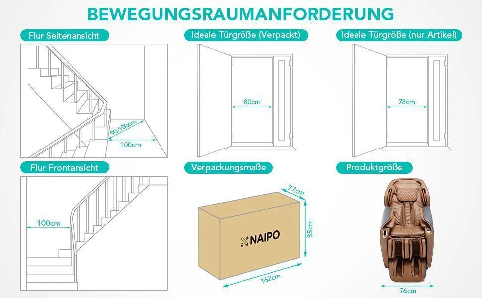 NAIPO® Premium Aspria Massagesessel, Tai Chi Massagestuhl für Ganzkörpermassage mit Wärmetherapie,  Meister für Nacken- und Schultermassage, für Zuhause, Hotels, Salons, Büros verwenden (Grau)