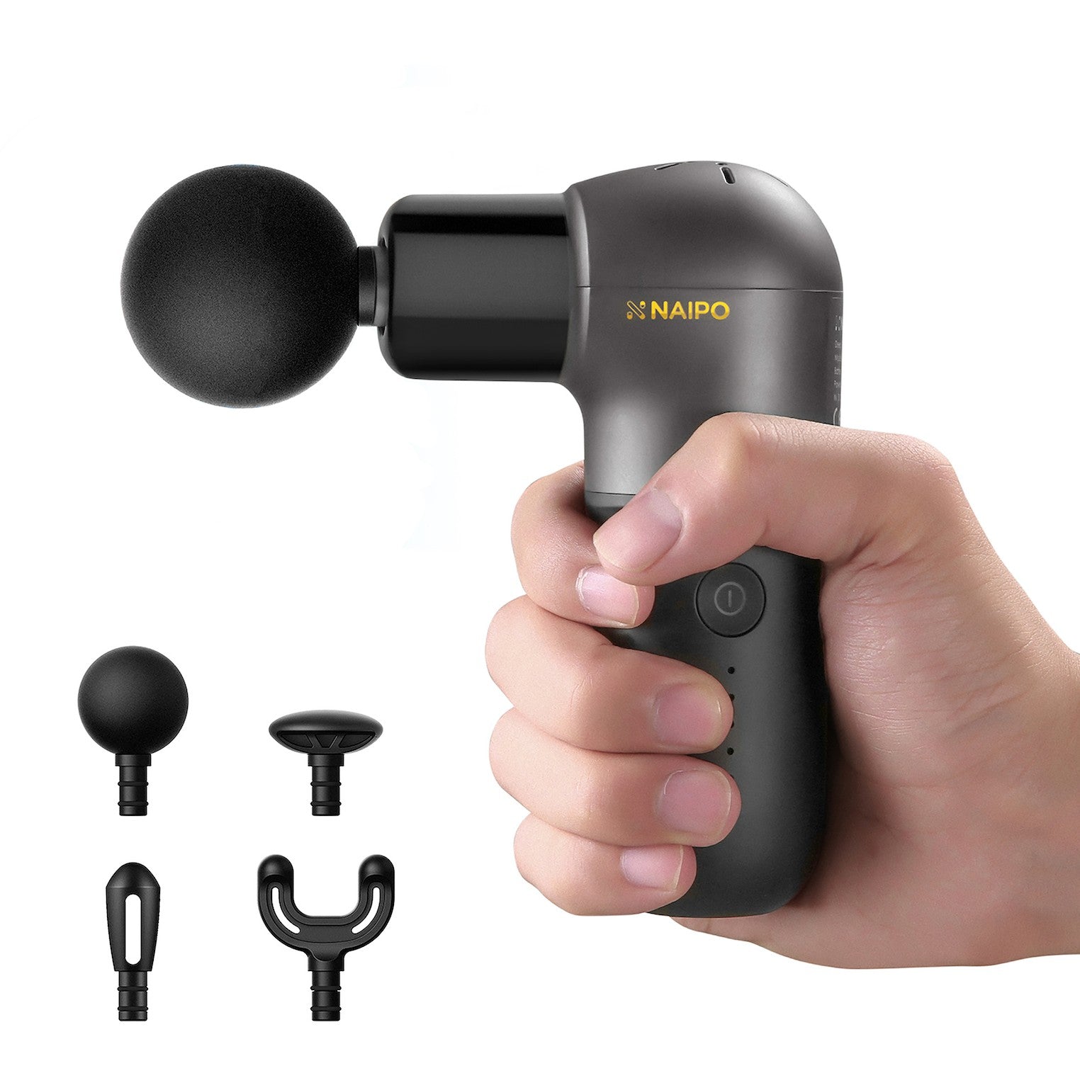 NAIPO Mini Pro Massagepistole mit vier Aufsätzen
